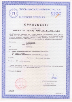 Certifikáty  S.WORK s.r.o.